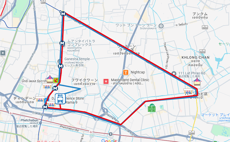 バンコクのバス137（3-48）番のルート