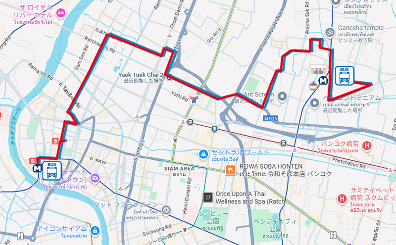 バンコクのバス12/3－37番のルートマップ