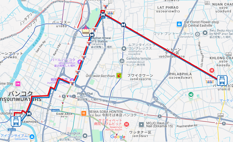 バンコクのバス8-2-38番のルート