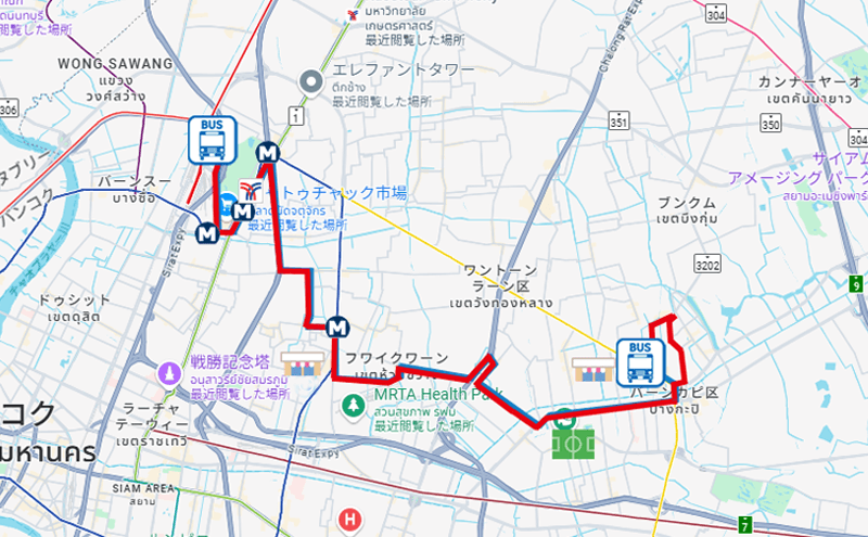 バンコクのバス122/2－48番のルートマップ