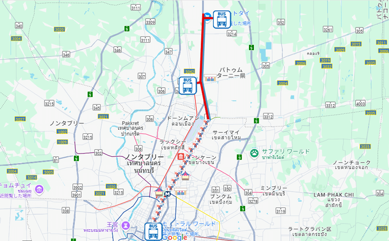 バンコクバスの39/1-5番のルート