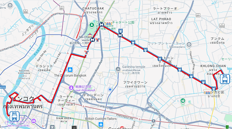 バンコクのバス44-2-42番のルートマップ