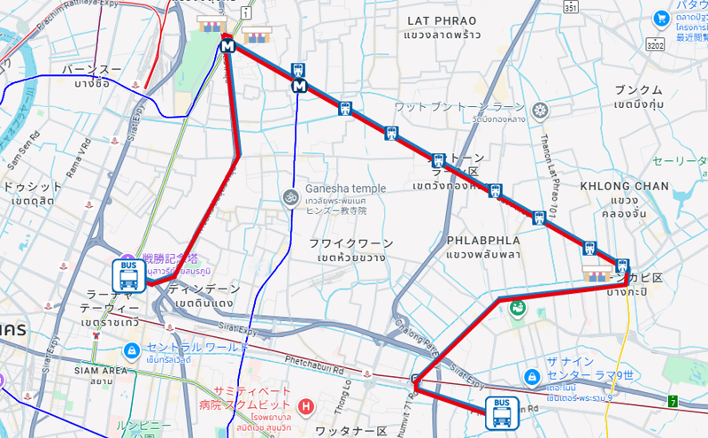 バンコクの92番のバスルートMap