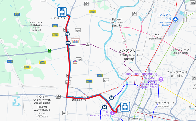 バンコクのバス516-2-25番のルートマップ