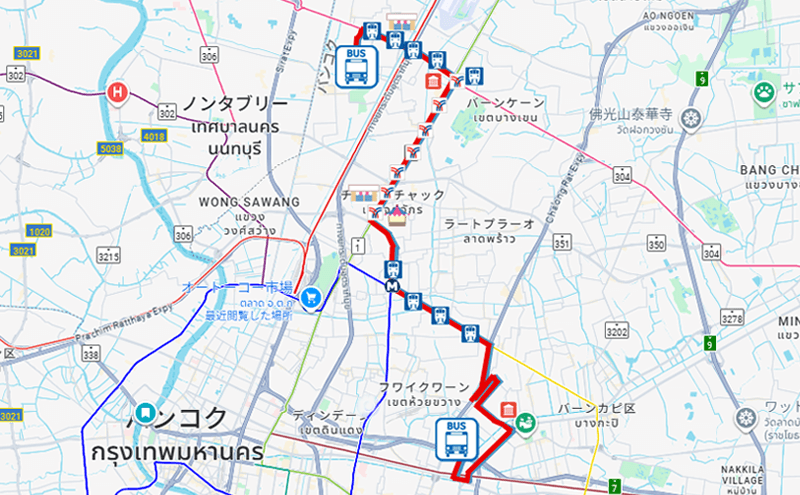 バンコクのバス126-1-13番のルートマップ