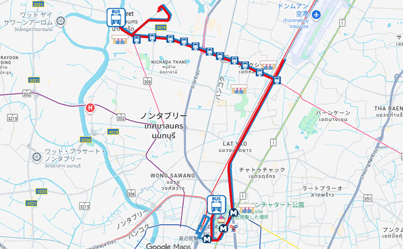 バンコクのバス52-1-6番のルートマップ