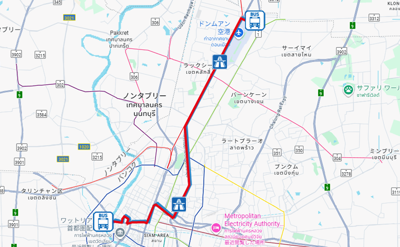 バンコクのバスA4番のルートマップ
