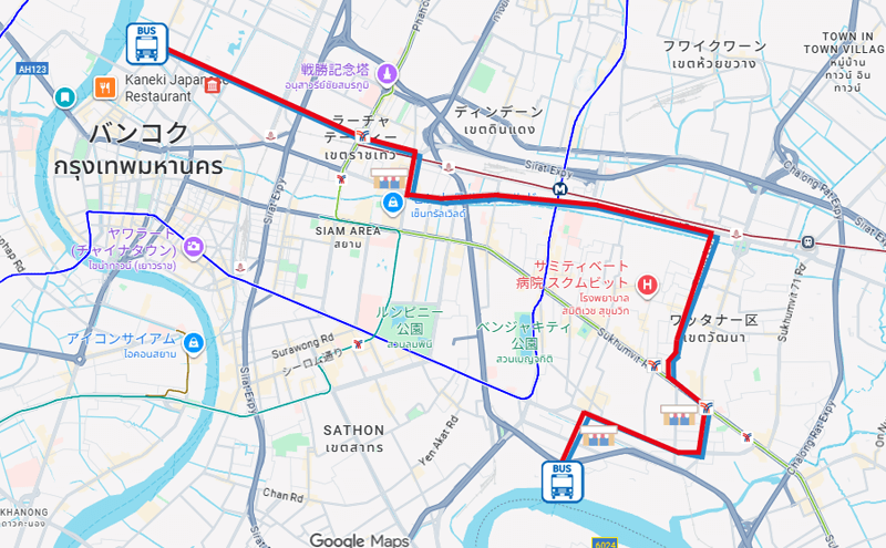バンコクのバス72-3-46番のルートマップ