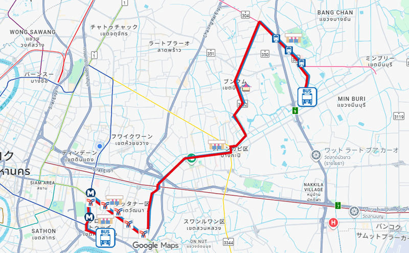 バンコクのバス71-1-39番のルートマップ