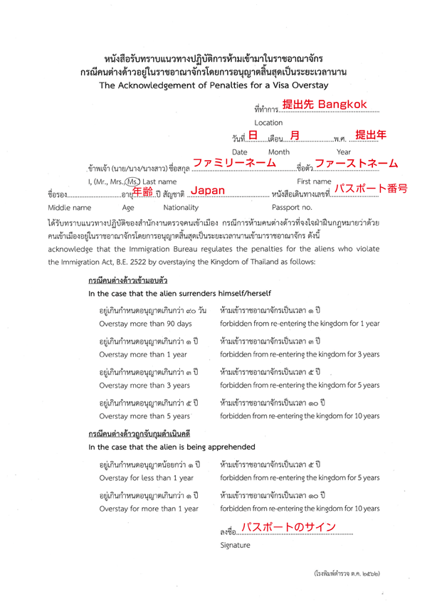 リタイアメントビザの書類overstay